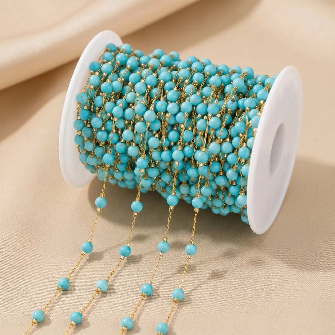1Meter Stainless Steel Turquoise Agate Natural Stone Beads Chains for Handmade DIY Necklace Bracelets Jewelry Making Accessories
