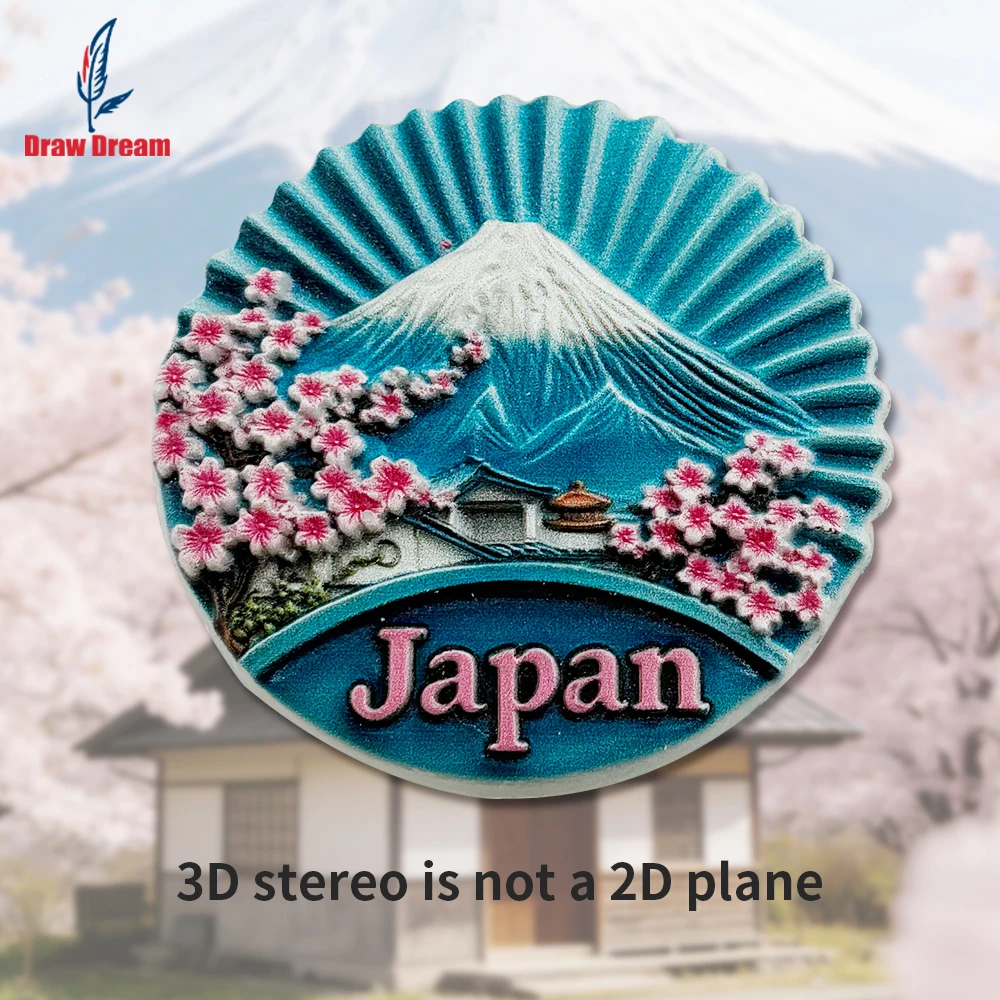 1PC Japanese Cherry Blossom Mount Fuji Creative 3D Stereoscopic Refrigerator Poster Travel Souvenir Home Decoration Item