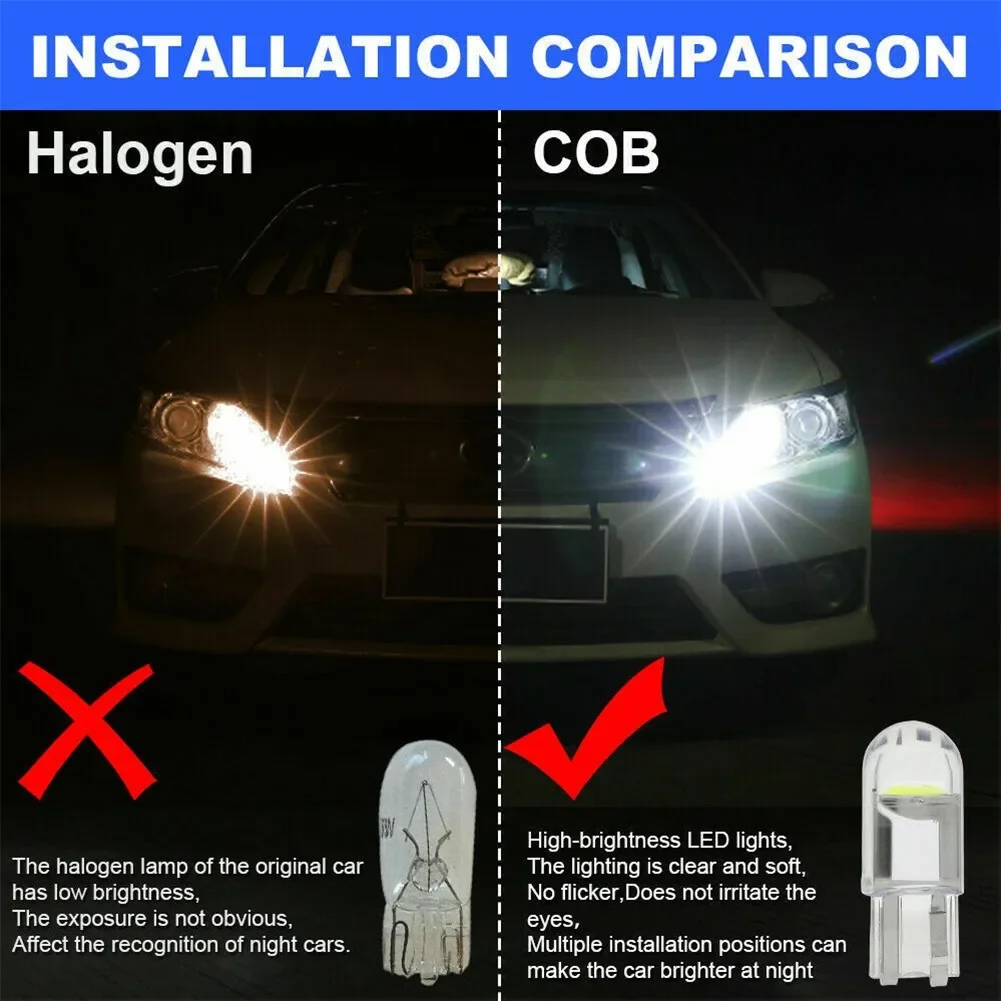 

T10 LED COB Внутреннее освещение автомобиля Купольный светильник для чтения карт 20 шт. 6000K Белый Идеально подходит для перчаточного ящика Внутренний светильник Купольный светильник