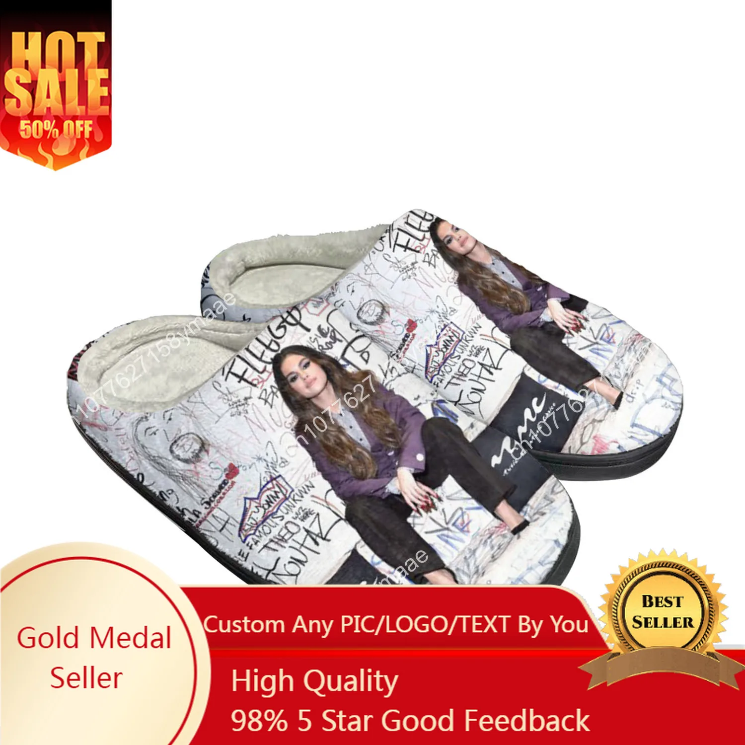 Selena Gomez Home Cotton Slippers Mens Womens Plush Bedroom Casual DIY Keep Warm Shoes Thermal Indoor Slipper Customized Shoe