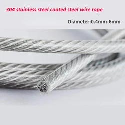 5/10/20 Meter Steel PVC Coated Flexible Wire Rope Soft Cable Transparent Stainless Steel Clothesline Diameter 0.4mm-6mm