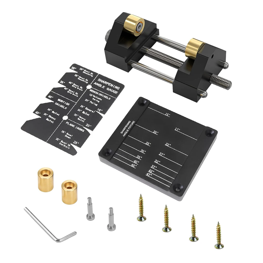 

Система заточки: направляющая для заточки, держатель для заточки, угловой фиксатор, измерительный прибор для заточки стамесок по дереву