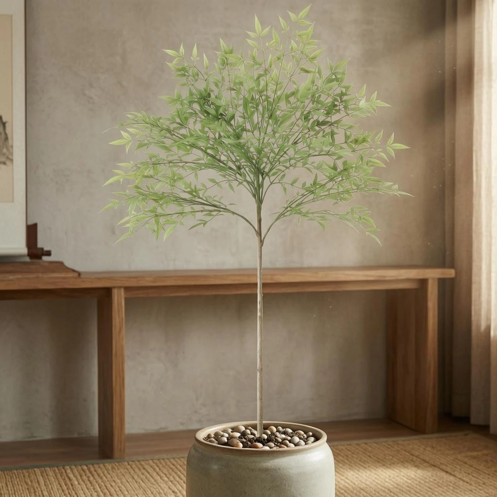 Rama Decorativa Artificial de 120 cm, Rama de Planta Artificial para Decoración del Hogar, Hojas Estrechas con Acabado Suave Tipo Goma