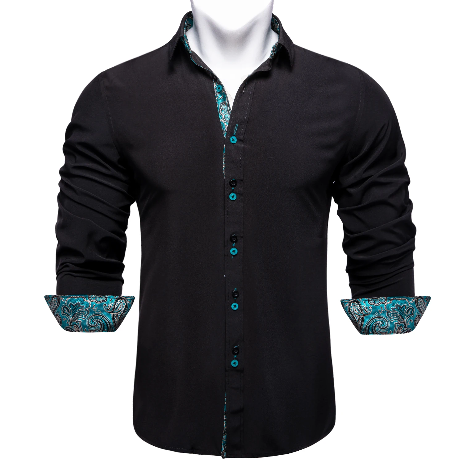 

Classic Party Shirt For Men Black Blue Patchwork camisa masculina Spring Autumn Turn-Down Collar Man Shirts Causal Long Sleeve