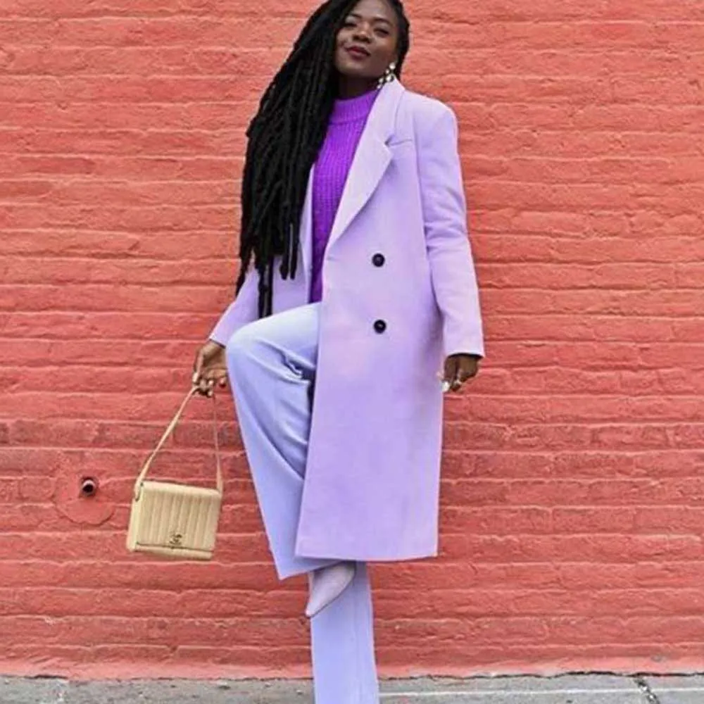 Elegant Paars Dames Winter Blazer Jas Double Breasted 1-delig Vrouwelijke jassen Kantoor High Street Banket Dame Bovenkleding