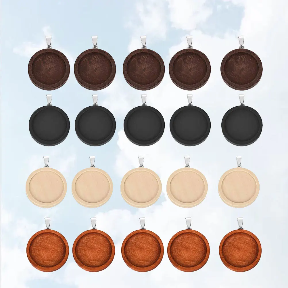 

20Pcs DIY Wooden Base Plate Pendant 25mm Stainless Steel Hanging Accessories Time Earring Necklace Jewelry Making Supplies