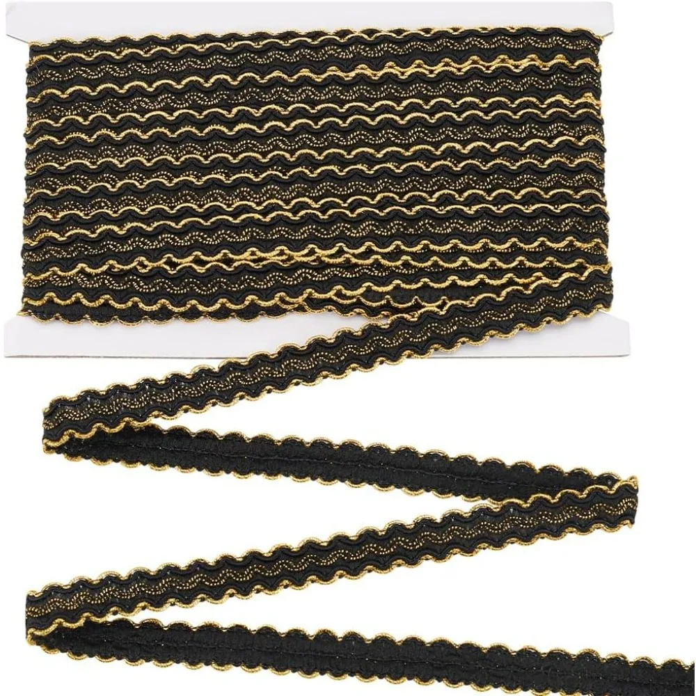 13 Yards Gimp Braid Trim Gold Edge Woven Braid 1/2 inch Black Metallic S Wave Braid Sewing Polyester Handcraft