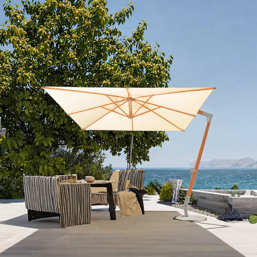 9x12FT Cantilever Parasol Aluminum Frame Waterproof Windproof Outdoor Sunshade Umbrella with Water Tank Base