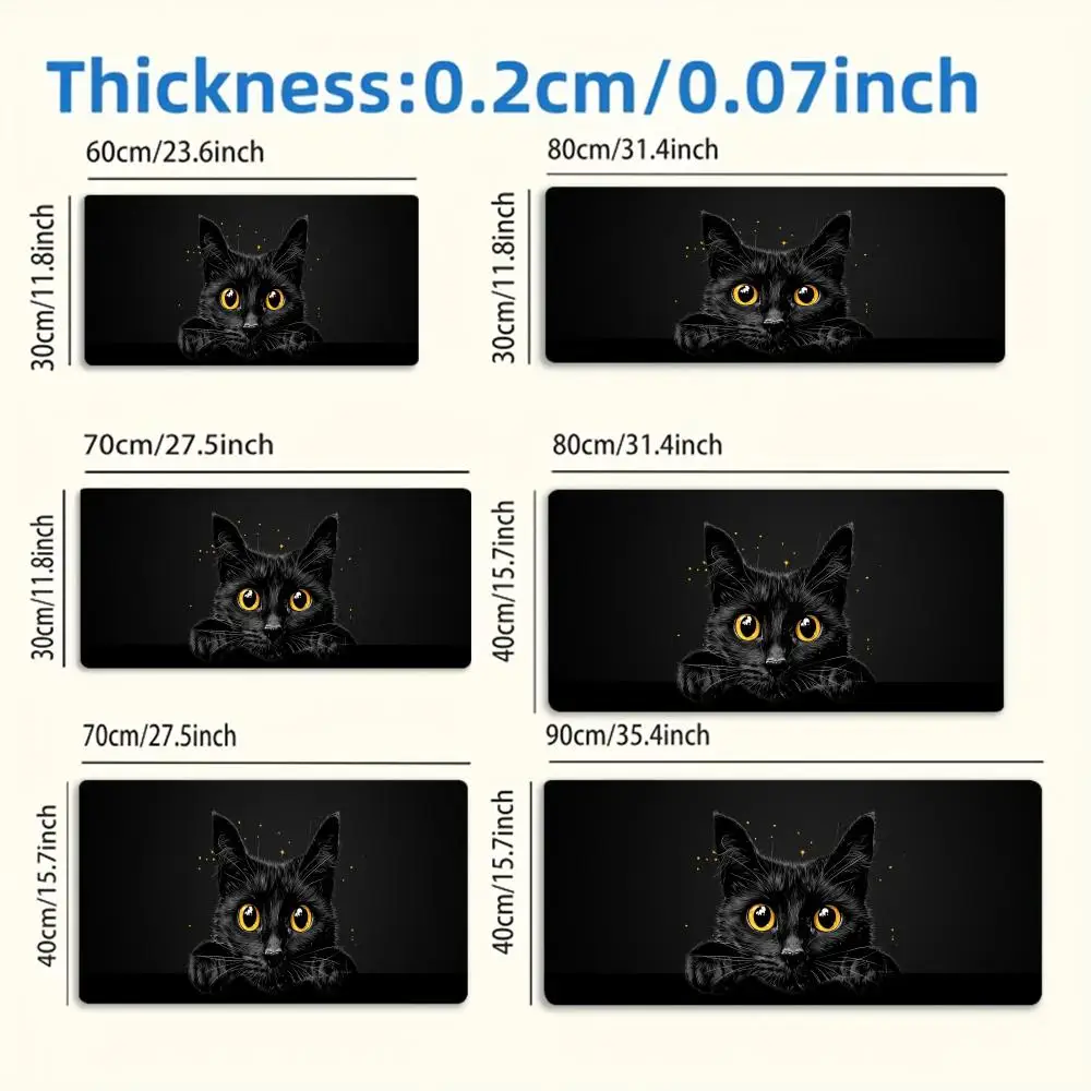 Tappetino per mouse da gioco grande XXL, adorabile gattino completamente nero, bordo cucito in gomma, adatto per ufficio e casa, accessorio da gioco