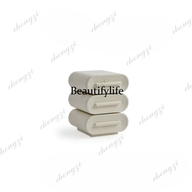 D80 Italian minimalist bedside table Cream style creative rotatable light luxury high sense home bedroom bedside table