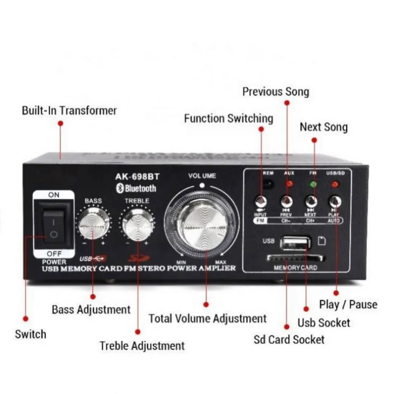 250w Audio-Leistungs verstärker BT 5,0 AK-698BT kabellose Hifi-Sound-Stereoanlage für Studio-Gesangs aufnahmen