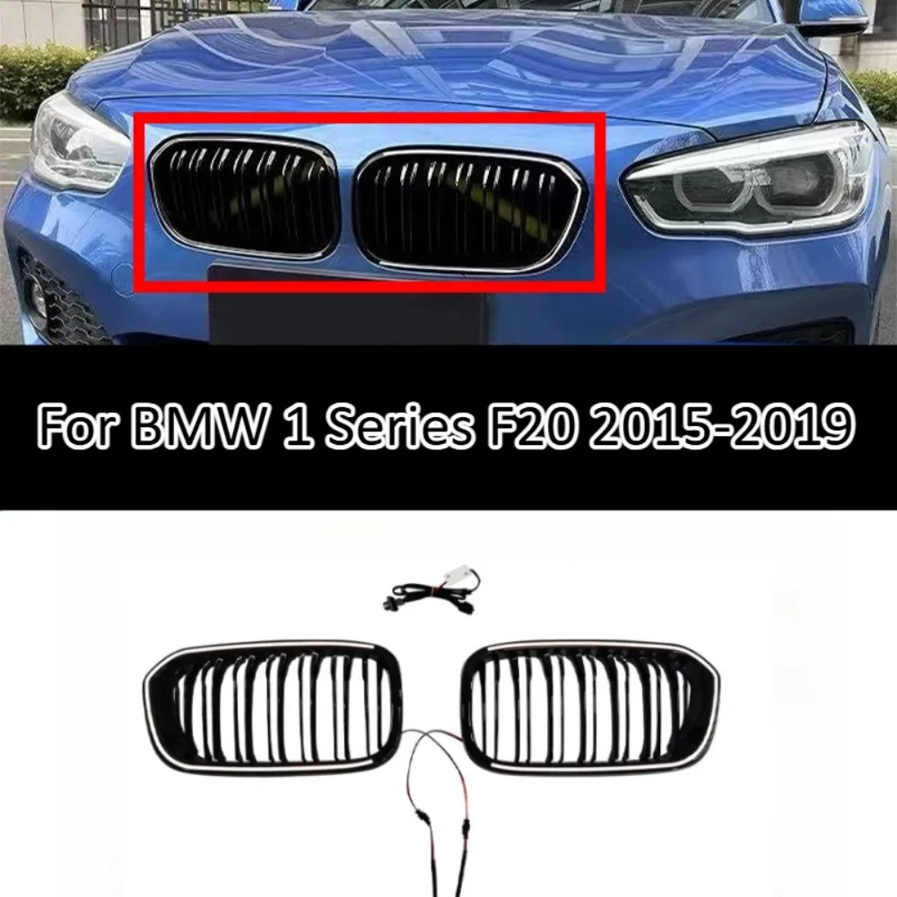 

LED Light Up Dual Slat Front Grille For BMW 1 Series F20 2015-2019 Front Bumper Styling Upgrade Sport Trim Accessory Gloss Black