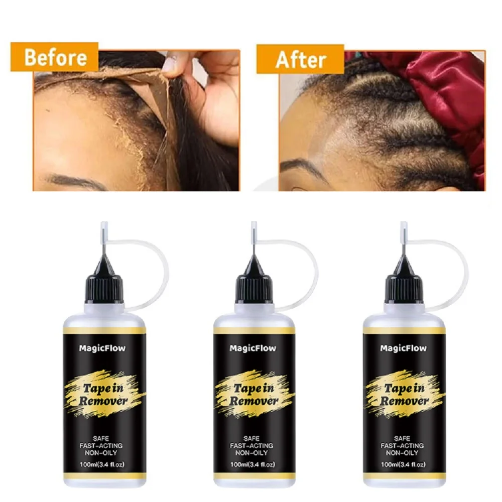 MagicFlow 100ml Tape in Remover - Easily Removes Lace Wigs, Clip-in Extensions, Hairline Glue, and Adhesive Resid Glue Remover