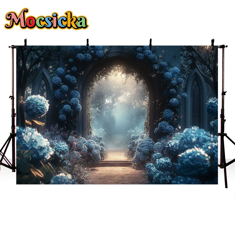 Mocsicka Photography Background Hazy Arch Palace Doors Windows Floral Decor Wedding Adult Art Portrait Backdrop Photo Studio