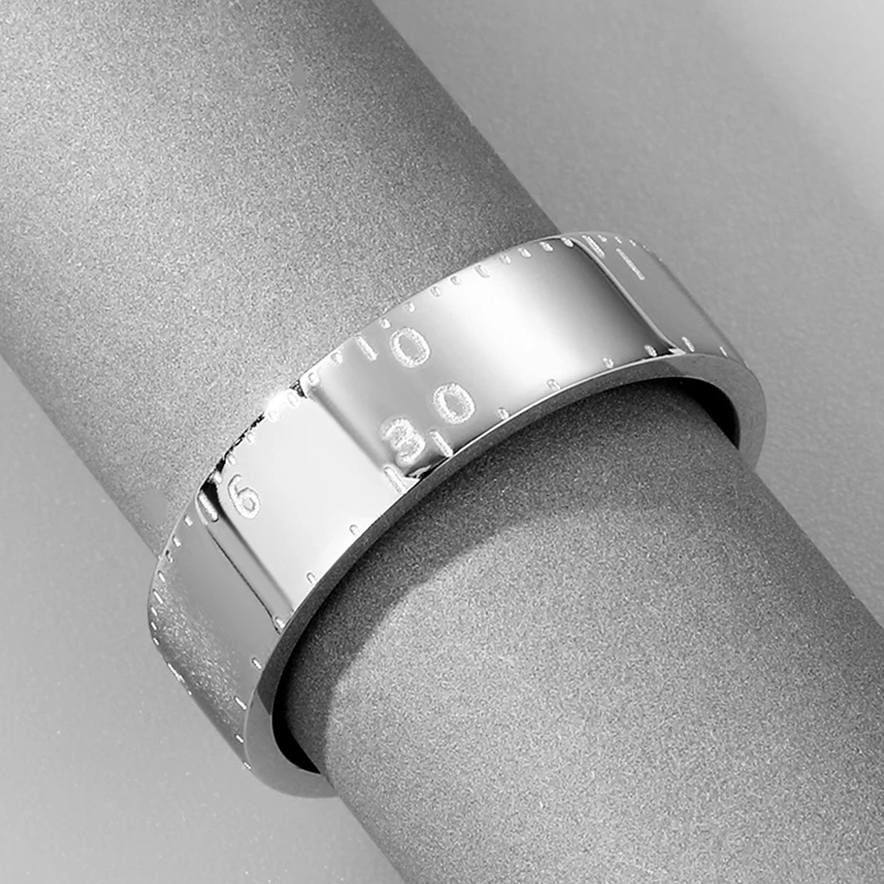 Kinitial Simple Stainless Steel Measuring Ruler Streetwear Ring ​For Women Men Elegant Minimalist Jewelry Accessories