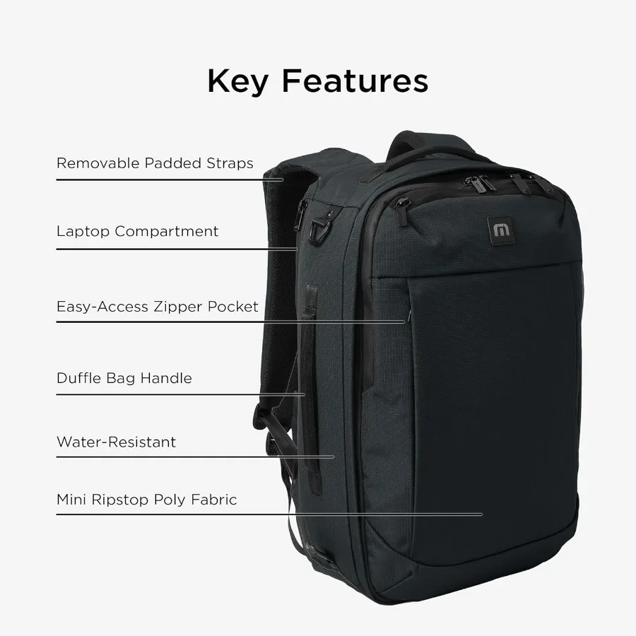 حقيبة ظهر/حقيبة سفر قابلة للتحويل الجانبي من TravisMathew مع حجرة كمبيوتر محمول وأكمام عربة باللون الأسود #2