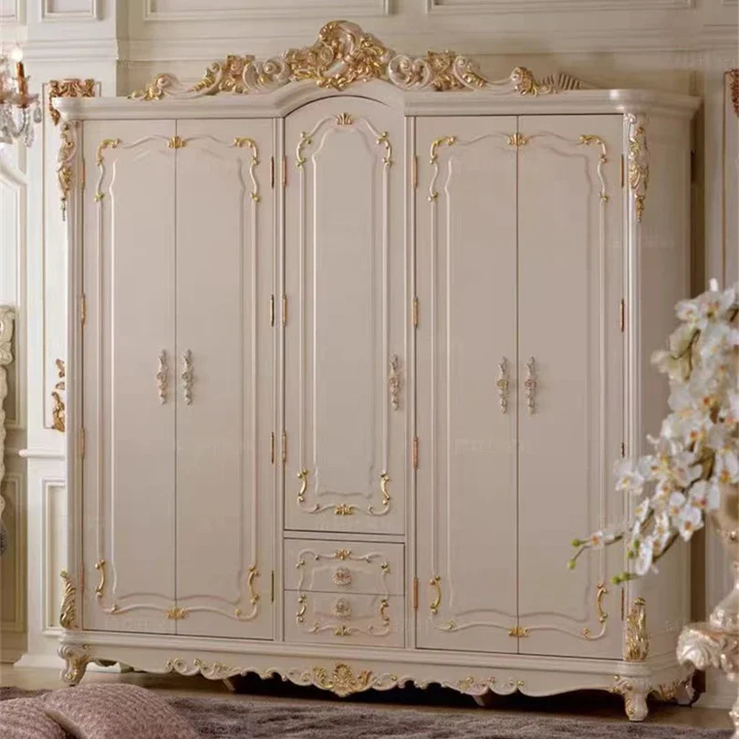 European five-door solid wood large wardrobe luxury French painted wardrobe storage cabinet large bedroom furniture