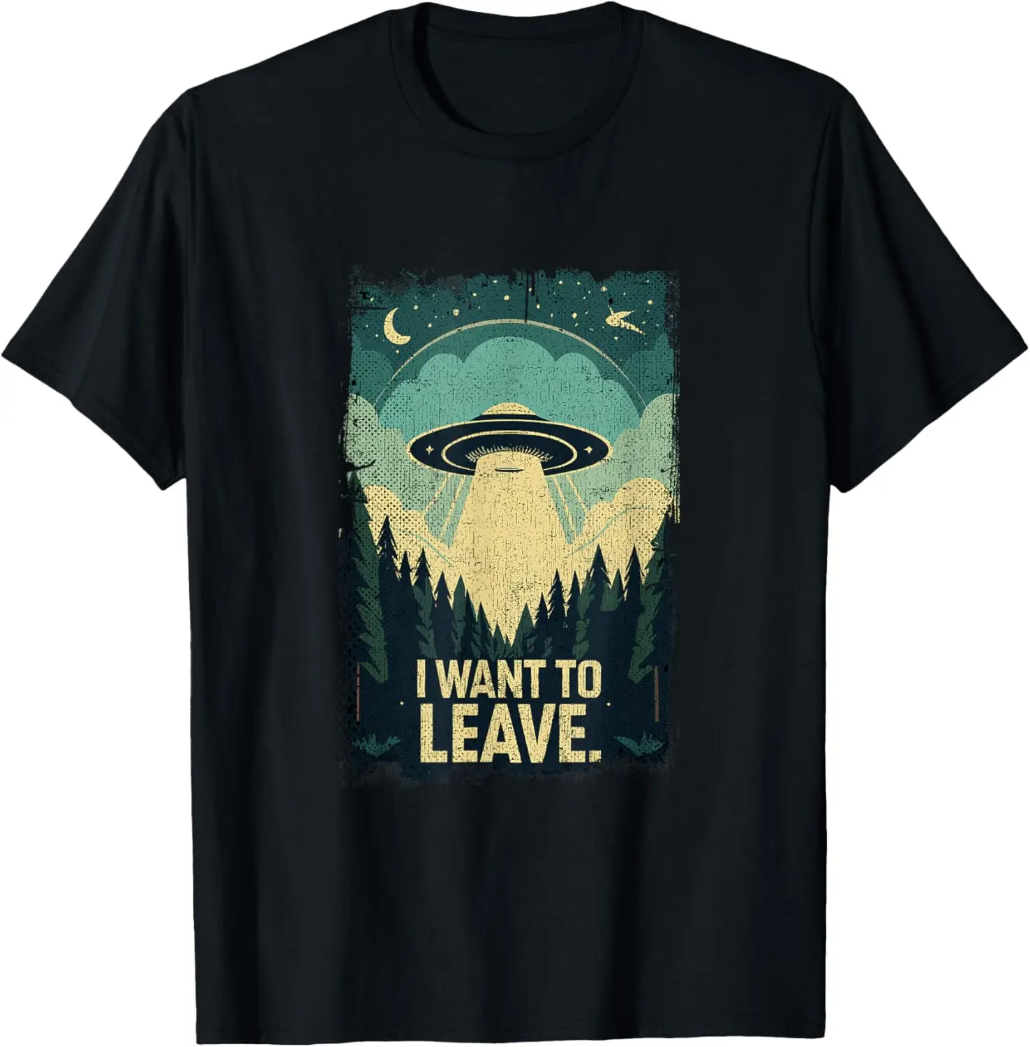 I Want To Leave Science Fiction Extraterrestrial UFO T-Shirt Mens Clothing Print on Demand Graphic T Shirts Casual  Camisas