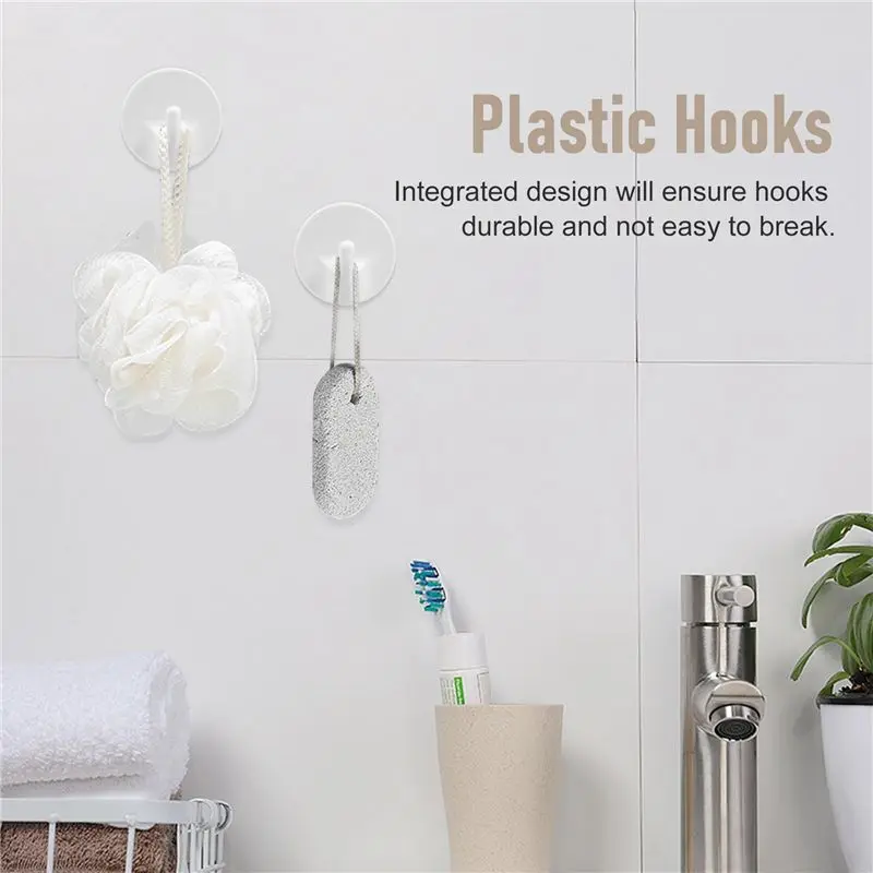 B62B-12 Pcs Plastic Hooks Self Adhesive, Sticky Hooks Removable Wall Hooks,Stick On Hooks For Hanging Coat Cloth Towel