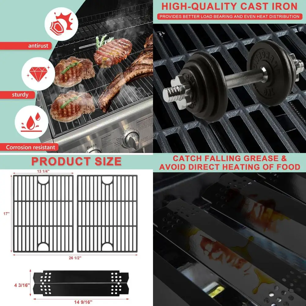 

Nexgrill 4-Burner Grill Replacement Parts: Porcelain Steel Plate & Cast Iron Grate for Models 720-0882D, 720-0888, 720-0888N, 72