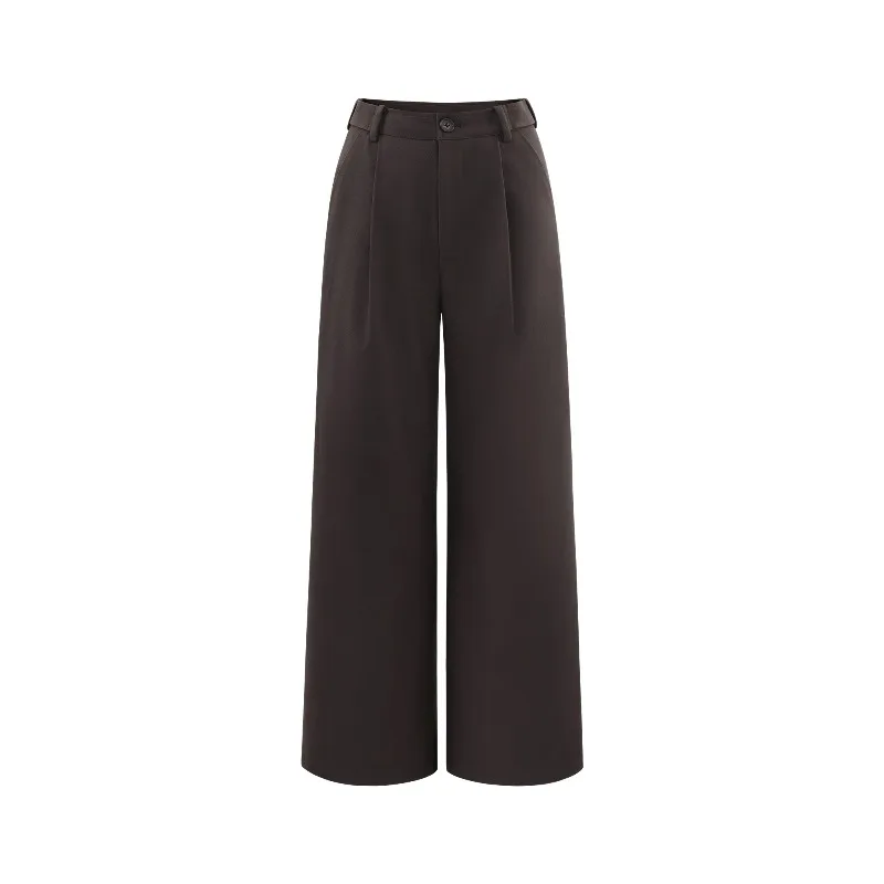 Retro High-Waist Straight-Leg Trousers Women Lady Loose Draped Long Pants Slimming Fit Winter Casual Elegant Daily Wear Style
