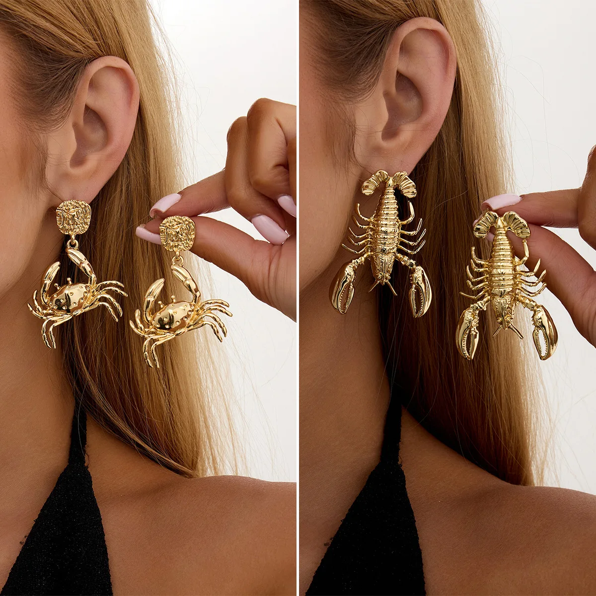 Earrings with Unique 3D Lobster Pendant for Women Ocean Style Crab Animal Alloy Vintage Durable Party Beach Jewelry