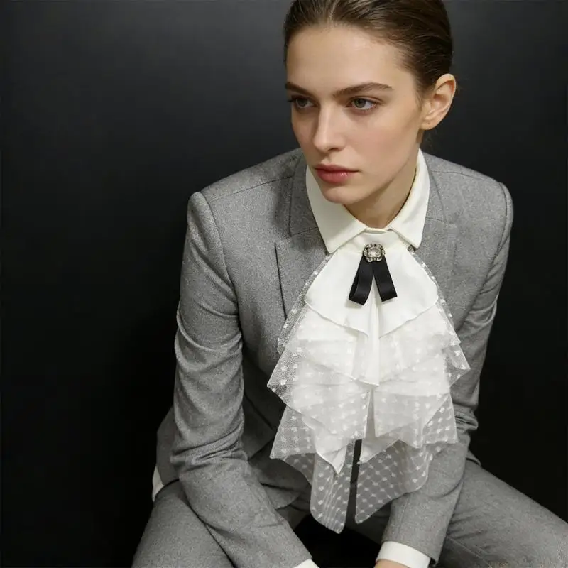 

31BF Elegant Heart Lace Detachable Collar For Fashion Enthusiasts Layered Ruffled Faux Collar Necktie Four Way Stretch
