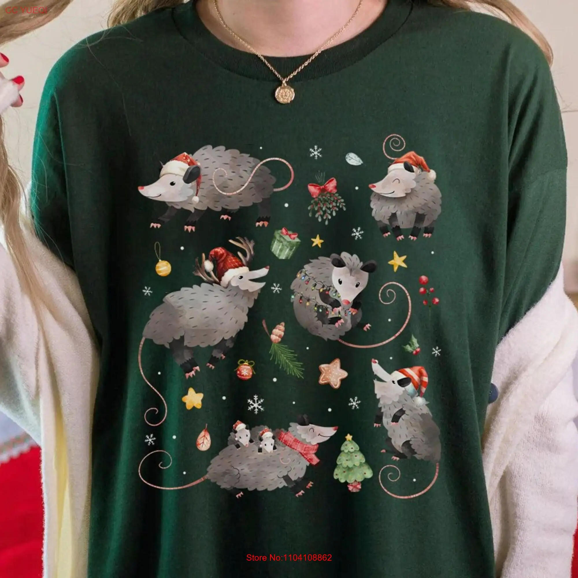 Possum T Shirt Opossum Christmas Print s Cottage Core Cottagecore Clothing Kawaii Clothes long or short sleeves