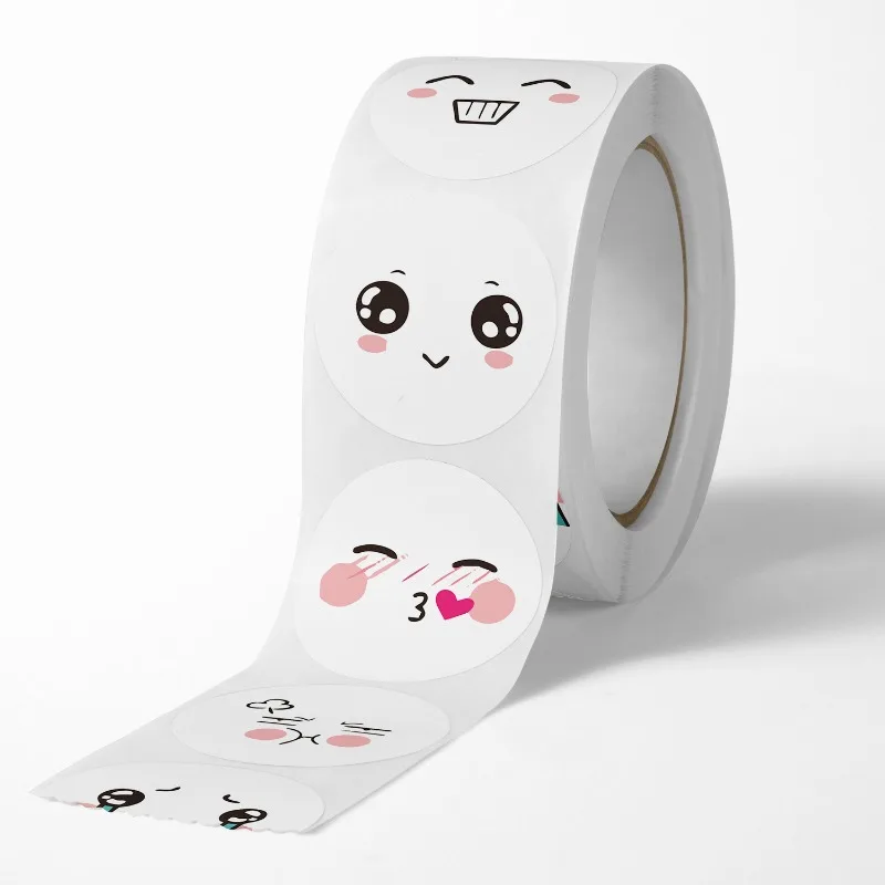 500Pcs/Roll Cartoon Funny Facial Expression Stickers, 8 Styles Cute Mood Face Reward Labels for Decor