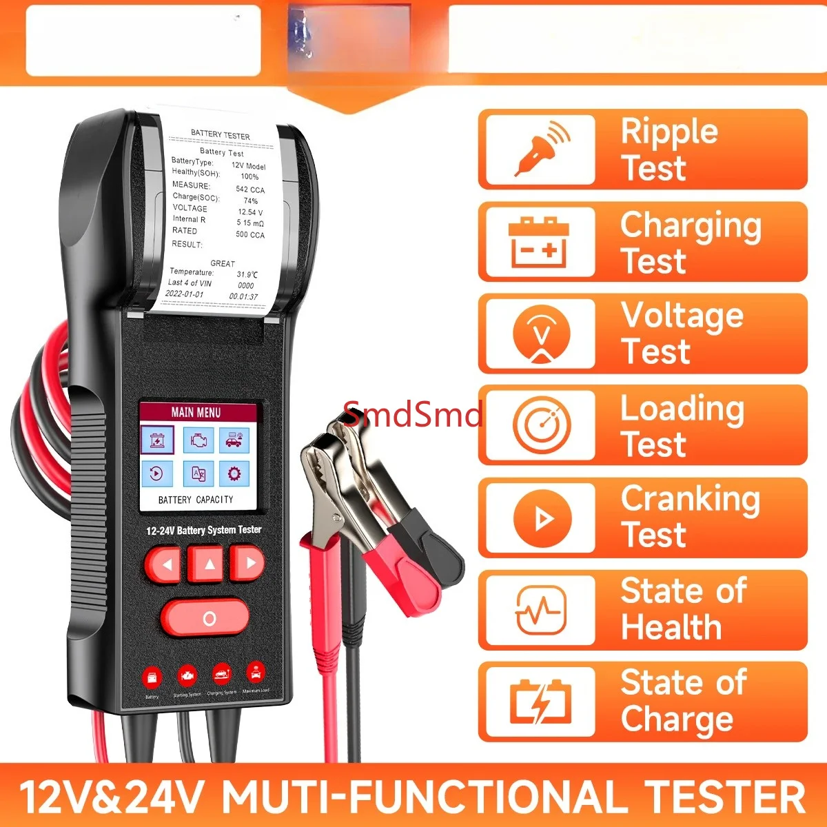 BST600 with Printer Car Battery Tester 12V/24V 100-2000CCA Battery Temperature Load Tester Cranking Charging System Test