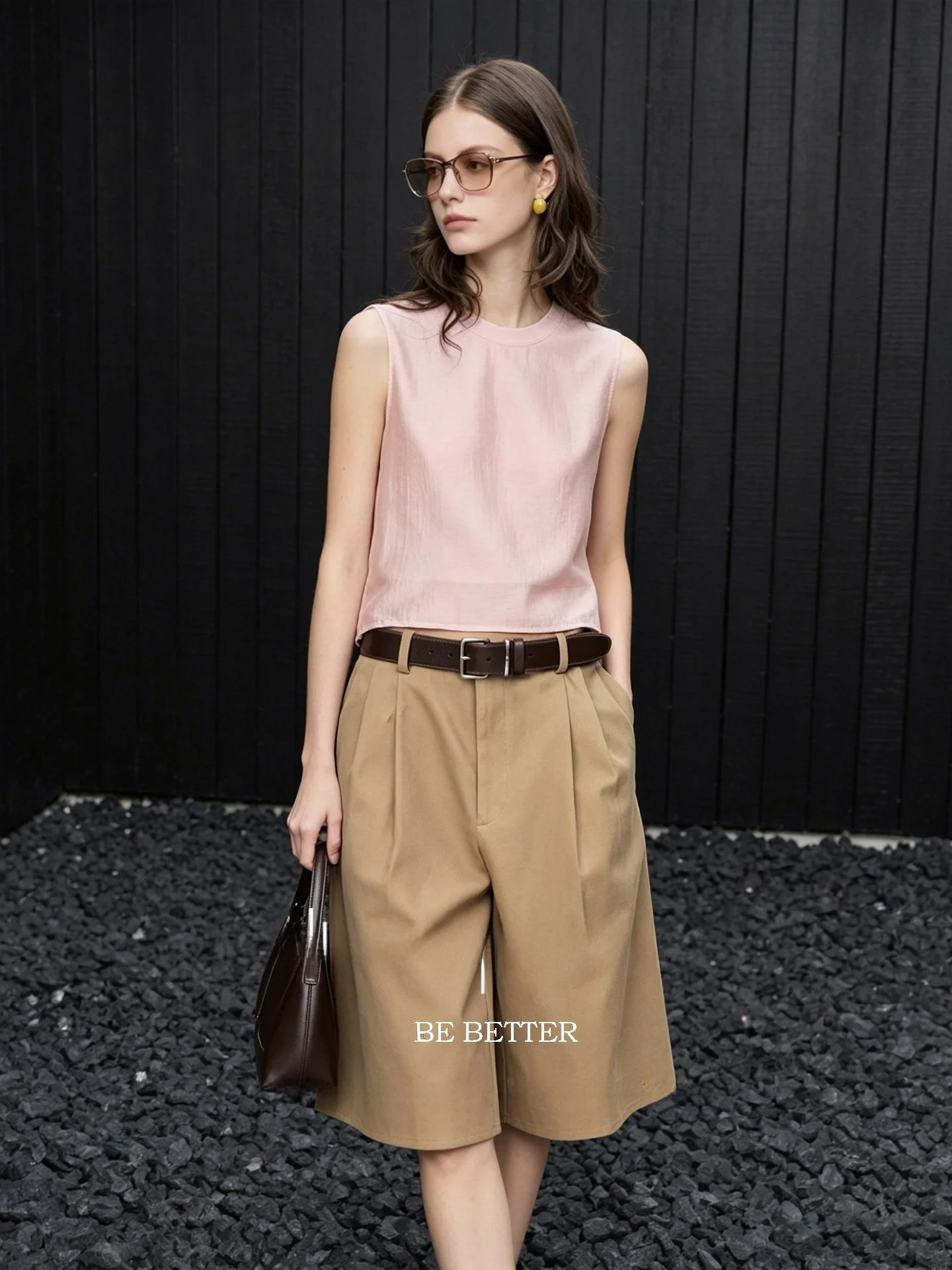 Huaappuw Stylish Casual Pants Three Colors Commute Fashionable Wide Leg Design Five-Quarter Length Simple Summer New Arrival