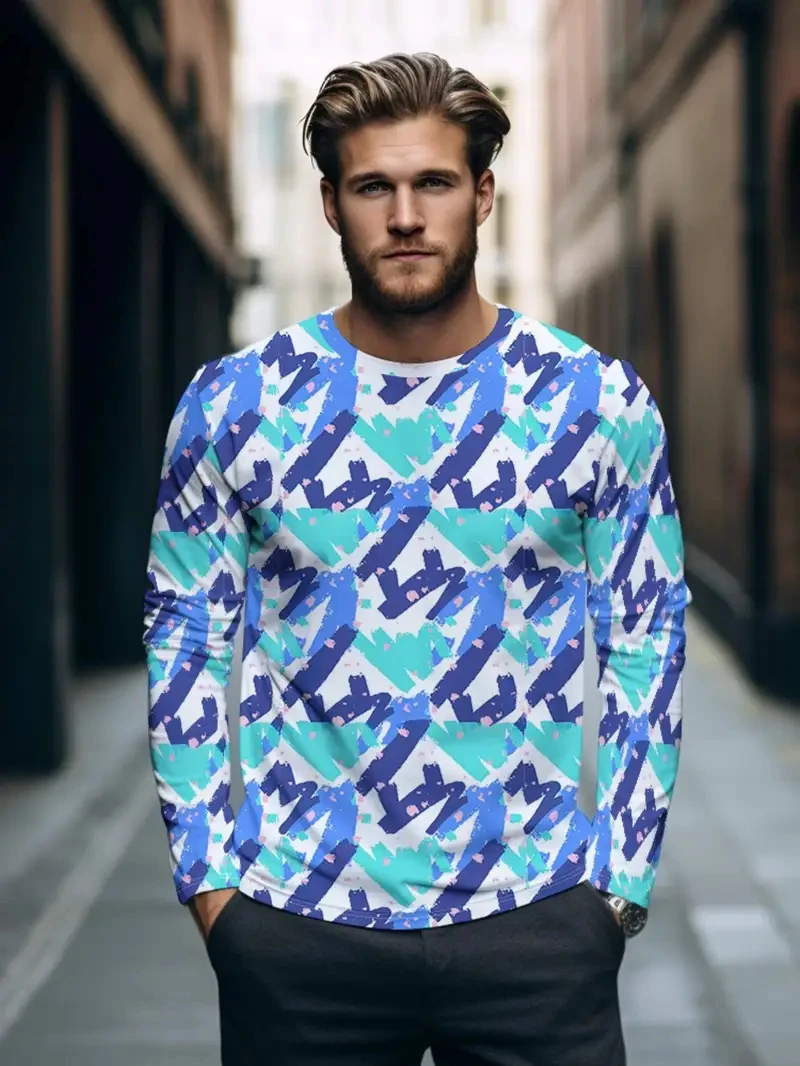 

Men's Long Sleeve T Shirt 3D Vintage Geometric Pattern Sports Outdoor T-Shirt Fitness Classic Long Sleeve Autumn Spring Clothing
