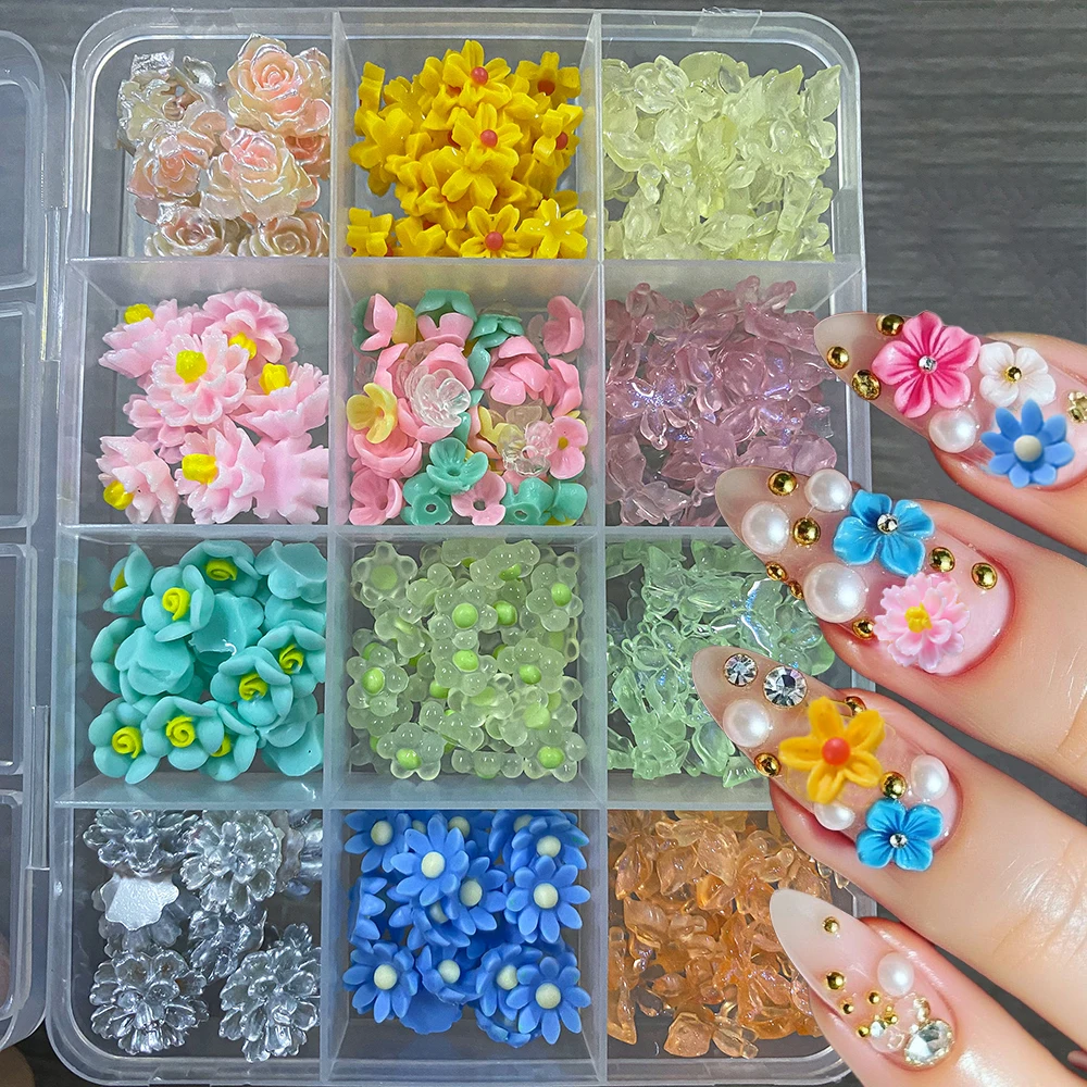 

12Grids 3D Resin Flower Butterfly Nail Charms Mixed Daisy Rose Blossom Nail Art Rhinestones for DIY Crafts Manicure Supplies&*%—