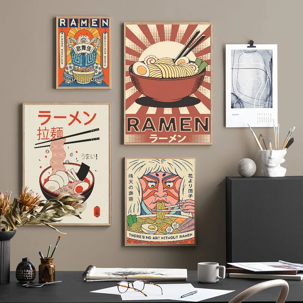 Ilustrasi Vintage Jepang Ramen film poster lengket ruang Vintage Bar kafe dekorasi Nordic dekorasi rumah