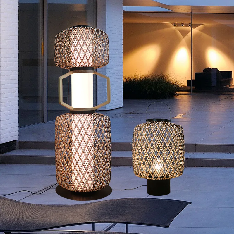 Imagem -04 - Mão Woven Led Grille Floor Lamp Pátio Luminárias Design Clássico Home Decor Sala de Estar Pendant Lamp Novo