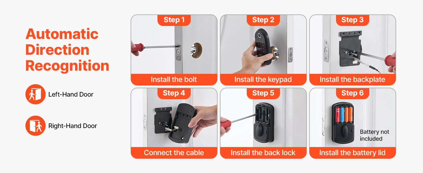 SucceBuy Fingerprint Door Lock Electronic Biometric Deadbolt with Touchscreen Auto Locking Anti-Peeking Password for Apartment