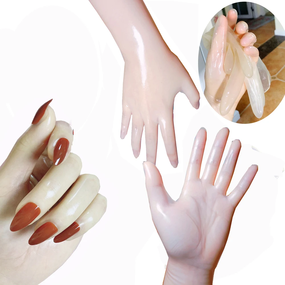 Crossdressing Male To Female Super Thin Oil Shiny Latex Fetish Cosplay Kigurumi Gloves With Short And Long Nails Service