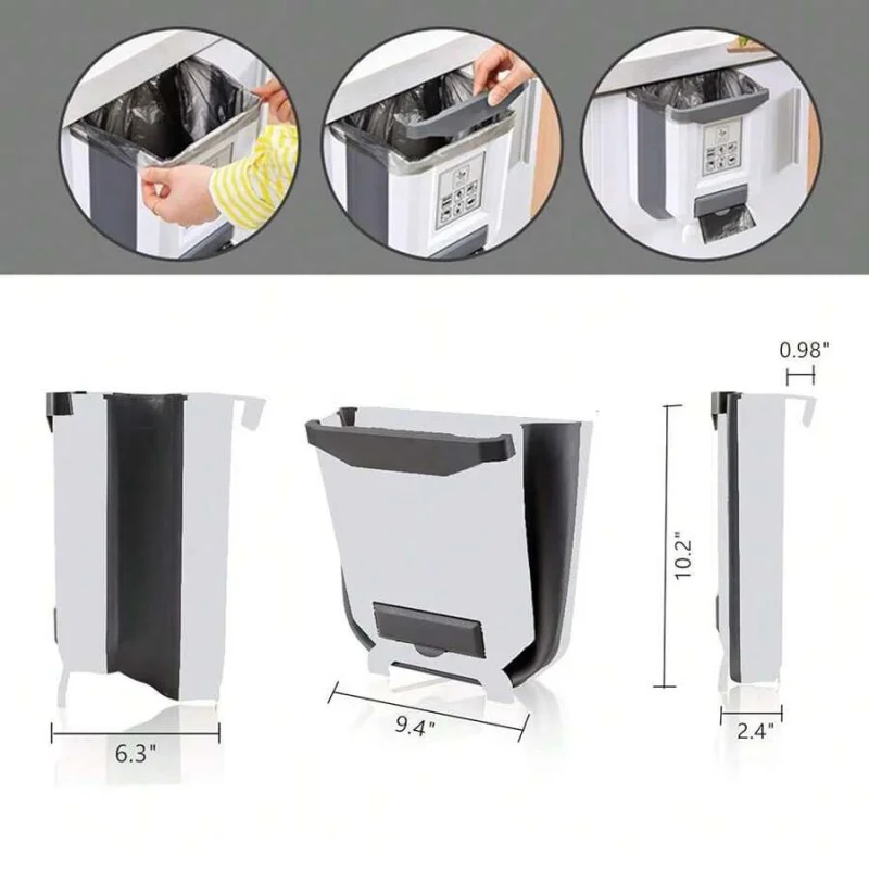 Hanging Kitchen Trash Can,2.4 Gallon Collapsible Waste Bin,Small Plastic Folding Hang Garbage Can For Cabinet Bathroom Office