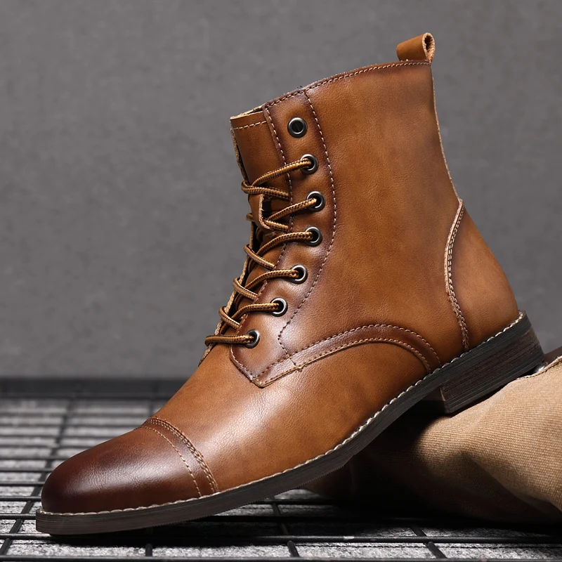 Men Fashion Boots New Arrival Britsh Vintage Leather Boots Shoes Men Boots Autumn Winter Design Men's Ankle Boots Plus Size