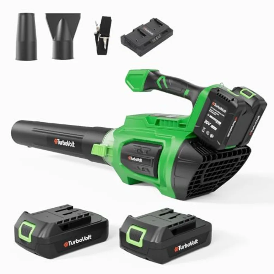 

Аккумуляторная воздуходувка для листьев 20В с 2 аккумуляторами 5.0Ач и быстрым зарядным устройством (1 час), легкая воздуходувка для уборки патио