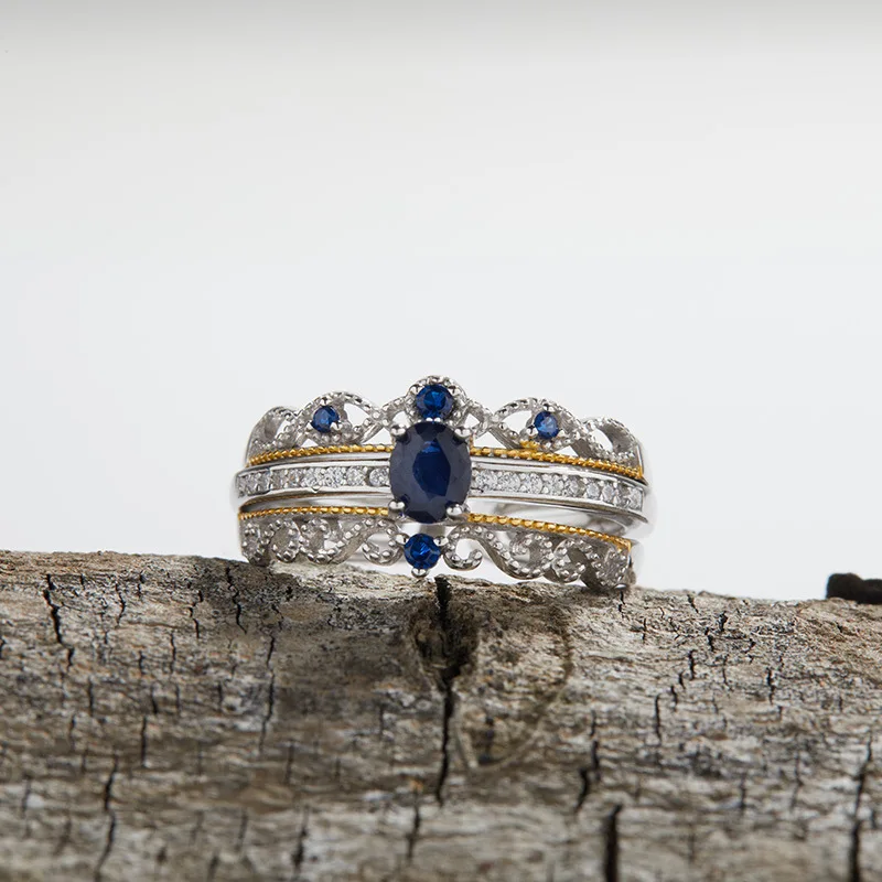 

Versatile Pure Silver Natural Sapphire-colored Gemstone Ring Women's Style Luxurious And Simple