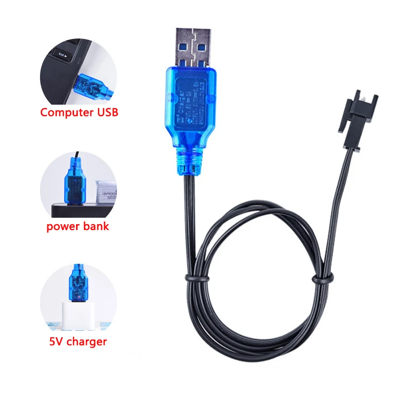 1Pcs 3.7V 400mA Lithium Battery USB Charger Packs SM 2P Forward Plug Electric Toy USB Charging Cable