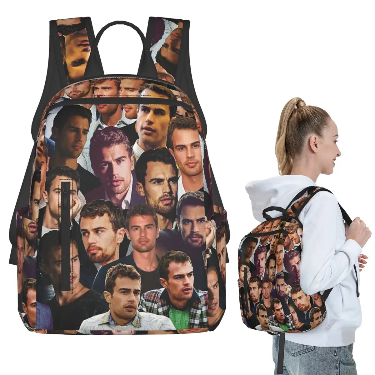 テオ・ジェームズ写真コラージュバックパック学生ブックバッグ子供スクールバッグコンピュータショルダーバッグ男性女性
