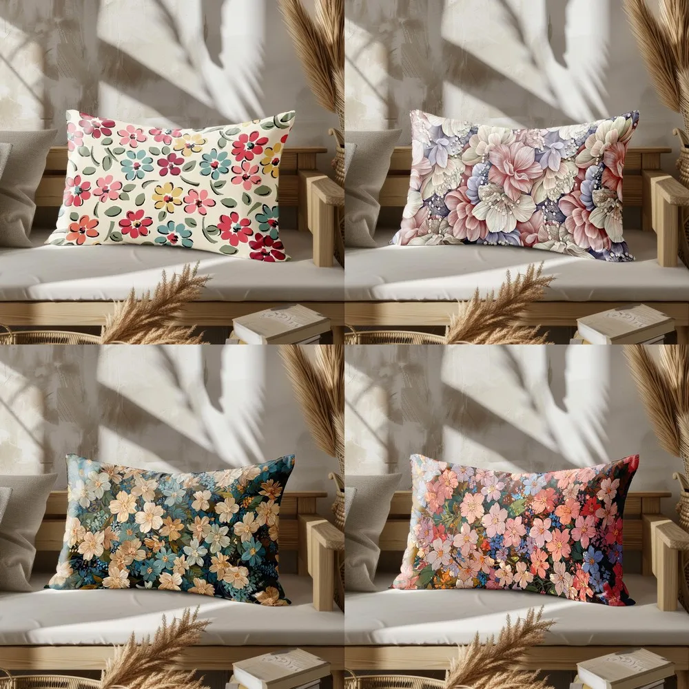 

Home Decor Colorful Floral Pattern Pillowcase Suitable For Sofa Bedroom Car Pillow Cover Cushion Rectangular Back Cushion