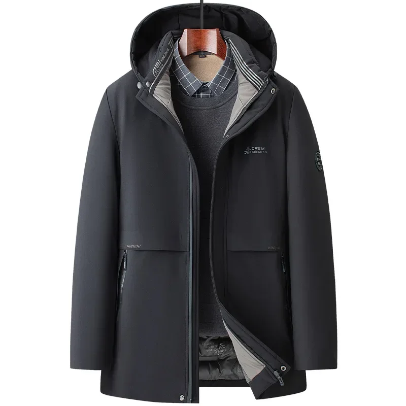 

Long Jacket Business Jacket Mens Winter Hooded Warm Parkas 5XL Men's Winter Mid-Long Coat Warm Jacket Thick Coat Hat Detachable