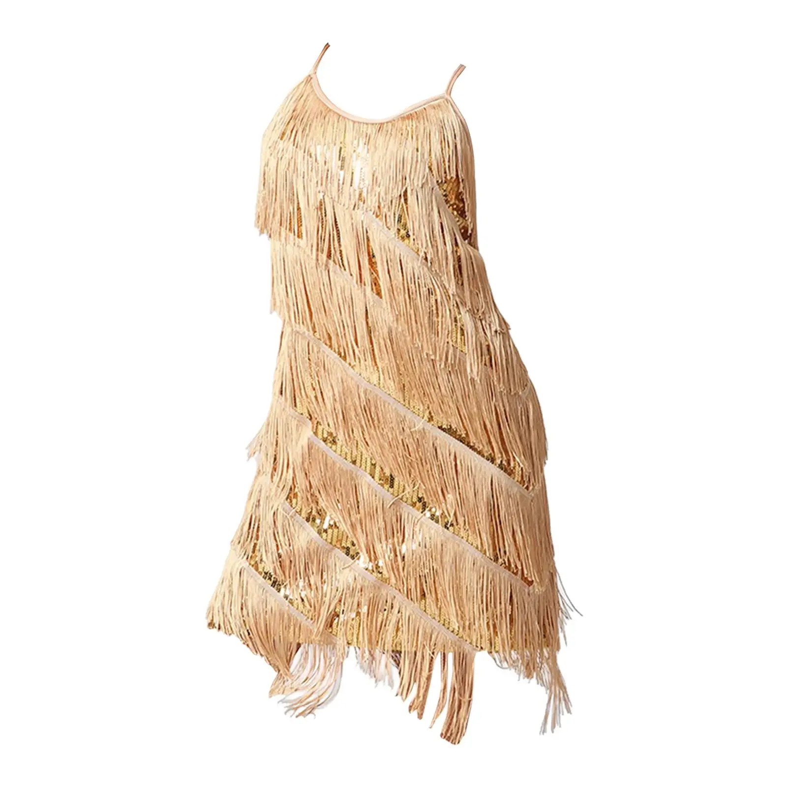Women Luxury Sparkly Fringe Tassel Dress Sleeveless V Neck Backless Latin Samba Tango Costume for Nightclub Wedding