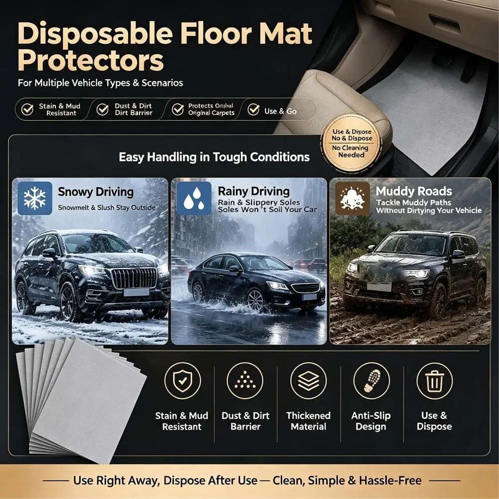 Einweg-Autofußmatten 50x40cm Universal Vliesstoff Saugfähige Auto-Fußpolster Schmutzabweisende Saubere Teppichauskleidungen Schwarz/Grau – Detail 13