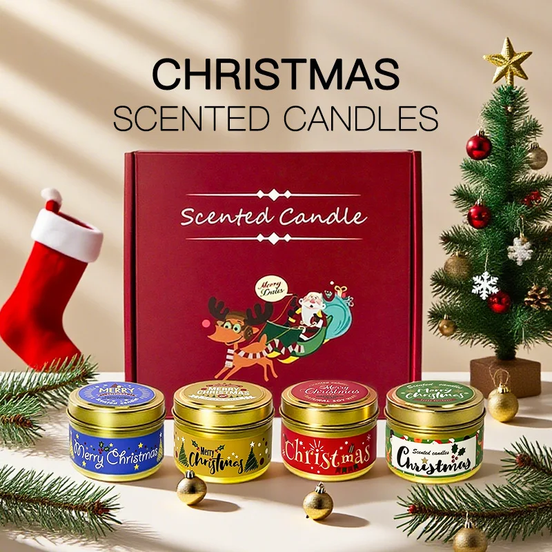

Набор рождественских свечей, упаковка из 4 ароматических свечей, праздничные свечи, подарки - соевые свечи, ароматизированные для дома, рождественский подарок для женщин и мужчин