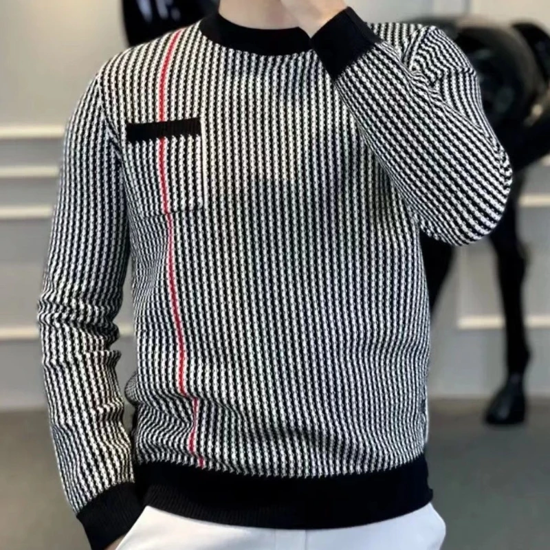 Long Sleeve Striped Contrast Patchwork Fashion Sweatshirt Spring Autumn Plus Size High Street Tops Casual Vintage Men Clothing