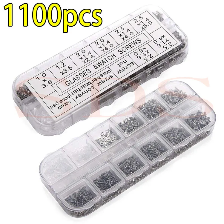 1100pcs boxed stainless steel eyeglass screws nuts bolts rings watch eyeglass screw kit